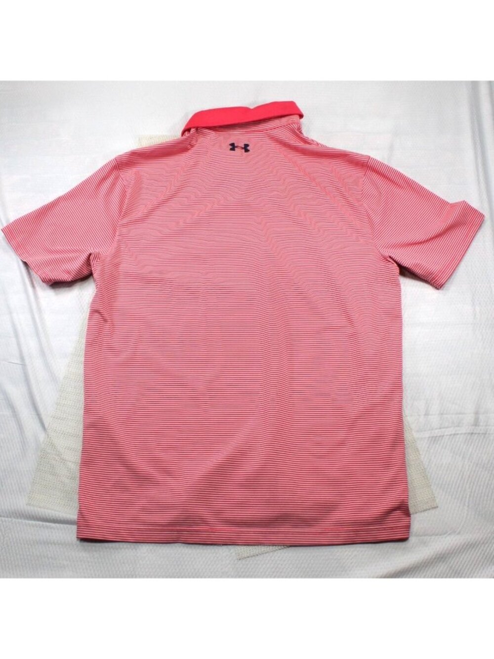 Under Armour Race City Steel Large Red & White Striped Performance Polo Shirt Me - Picture 7 of 8